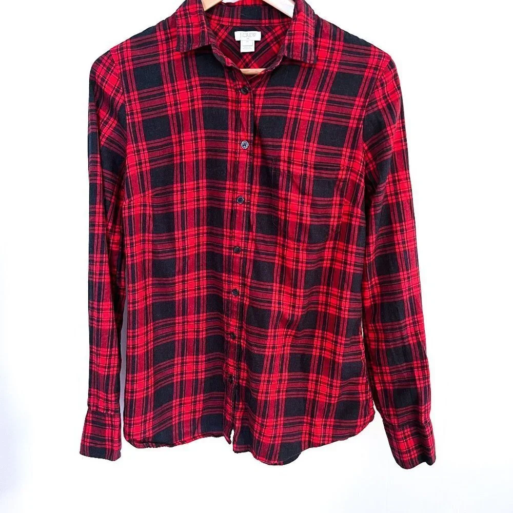 Red J. Crew buffalo plaid flannel button down top Size Extra Small XS